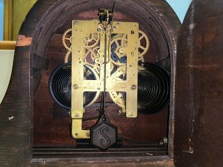 VINTAGE SESSIONS MANTLE CLOCK CIRCA 1900 ' S WITH SIGNATURE PENDULUM AND KEY 6