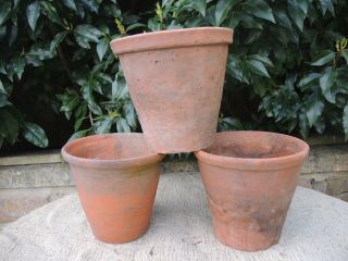 3 Old Hand Thrown Terracotta Plant Pots 6.  75 " Diameter (217s)