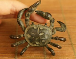 Chinese Old Copper Hand Casting Crab Statue Figure Collectable Table Ornament