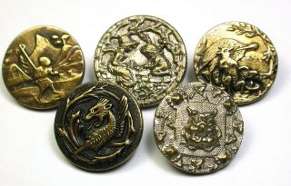 Bb 5 Antique Paris Tight Brass Buttons Various Senes About 5/8 "