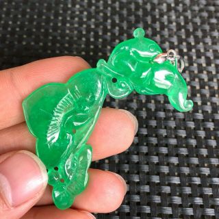 Rare Chinese S925 Silver & Green Jadeite Jade Handwork Squirrel & Ruyi Pendant 5