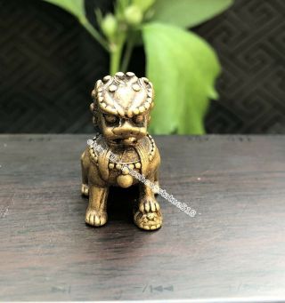 2.  5 Cm Chinese Pure Bronze Foo Dog Lion Mother Son Beast Animal Amulet Sculpture
