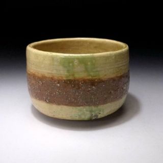 Zf3: Vintage Japanese Pottery Tea Bowl Of Mino Ware,  Artistic Glaze