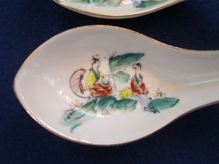 Antique Nyonyaware Straits Chinese Peranakan Porcelain Spoon Set of 6 3