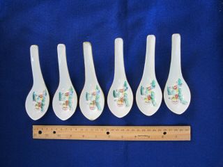 Antique Nyonyaware Straits Chinese Peranakan Porcelain Spoon Set of 6 4