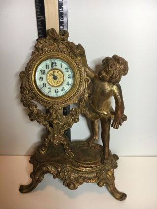 Antique Ansonia Desk Clock Gilt Bronze With Porcelain Face