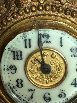 Antique Ansonia Desk Clock Gilt Bronze with Porcelain Face 4