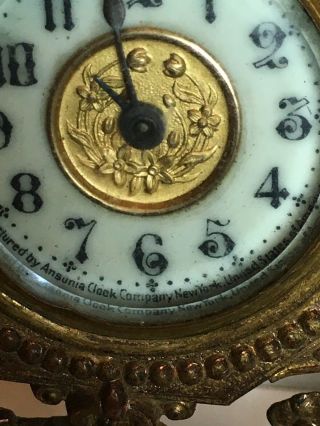 Antique Ansonia Desk Clock Gilt Bronze with Porcelain Face 5