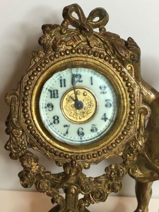 Antique Ansonia Desk Clock Gilt Bronze with Porcelain Face 6