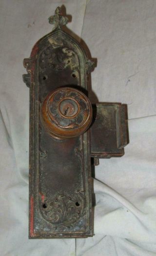 Heavy Cast Brass Or Bronze Victorian Gothic Lock,  Knobs,  & Plates