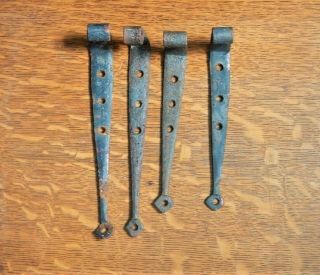 Antique Barn Door Strap Hinges Wrought Iron Hand Forged 1800s Hardware Set Of 4