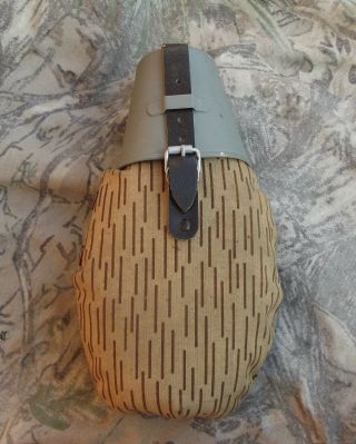 Vintage East German Canteen W/ Metal Cup Strichtarn Rain Camo Pouch Nva Germany