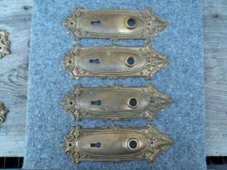 4 Ornate Vintage Brass Door Plate Skeleton Key Reclaimed From Old Hotel Old
