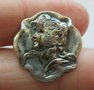 Extraordinary Antique Vtg Sterling Silver Metal Picture Button Art Nouveau (g)