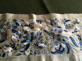 Antique Chinese 19th Century Blue Silk Embroidered Panel.