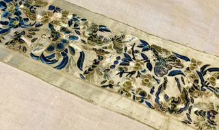 Antique Chinese 19th Century Blue Silk Embroidered Panel. 4