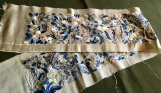 Antique Chinese 19th Century Blue Silk Embroidered Panel. 5