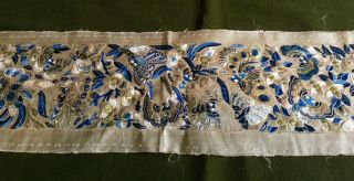 Antique Chinese 19th Century Blue Silk Embroidered Panel. 6