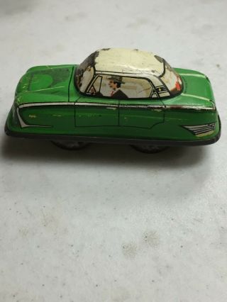 Vintage West German Green Tin Wind Up Toy Car W/ Key