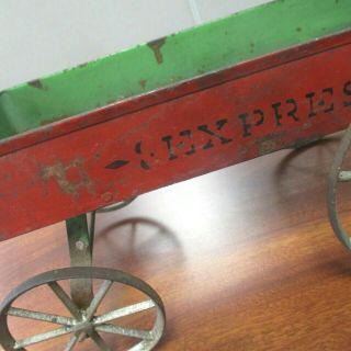 ANTIQUE Vintage TIN & WOOD STENCIL PAINTED EXPRESS WAGON TOY 9 - 1/4 