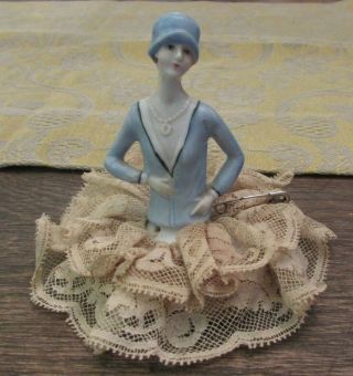Art Deco Elegant 1920’s Flapper Germany Half Doll Porcelain Pin Cushion
