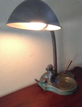 Rare Vintage Frankart Bronze Figural Dog Metal Desk Lamp.