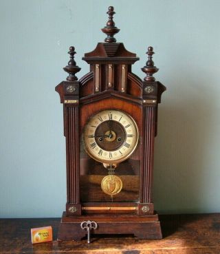 Impressive Tall Mahogany Victorian Gothic Junghans Mantle Clock,  Alarm Gwo