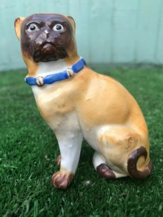 19thc Staffordshire Seated Pug Dog With Separate Front Legs C1880s