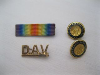 Group Of 4 Disabled Veterans Buttons Pin And Military Ribbon