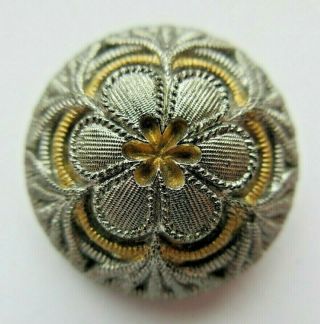 Most Exquisite Antique Vtg Victorian Black Glass Button Gold Silver Luster (t)