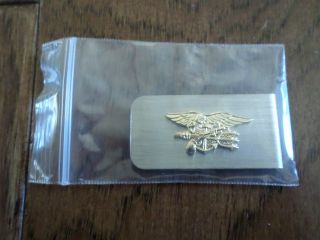 U.  S NAVY SEALS OFFICERS GOLD METAL MONEY CLIP U.  S.  A MADE IN BAGS 3