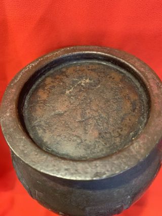 Antique Chinese Bronze Footed Vase,  With A Majestic Engraved Temple,  Signed 6