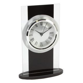 20cm Modern Black And Silver Glass Tall Mantel Clock Roman Numerals Contemporary