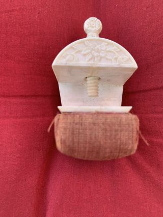 Old Antique Carved Bone Clamp On Sewing Pin Cushion Chinese Figures