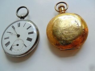 2 Antique Pocket Watches Hampden 6 Size 7 Jewel & Silver Weiser 12 Size 10j