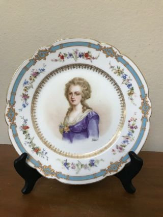 French Sevres Porcelain Portrait Cabinet Plate Of Madame Elisabeth Signed 9.  5”