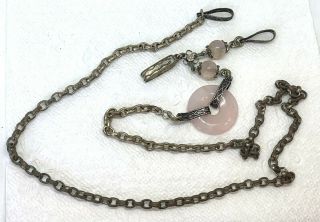Antique Vintage Silver - Tone Or Silver & Pink Jade Oriental Chinese Necklace