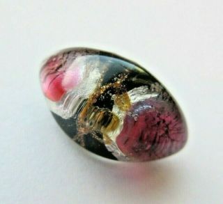 Stellar Antique Vtg Foiled Glass Charmstring Button Pink,  Sterling & Black (t)