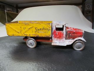 Metalcraft Vintage Toy Stake Bed Truck Sunshine Biscuit Stamped Steel