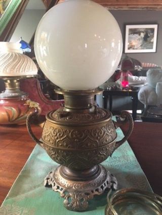 Antique Ornate Miller Brass Lamp With Handles