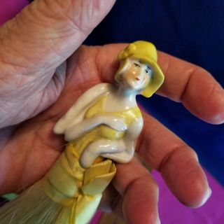 Antique German Half Doll BRUSH Bisque Box Boa Wrap.  Yellow Outfit 4