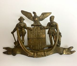 Vintage Brass Door Knocker Eagle & Shield & 2 Men