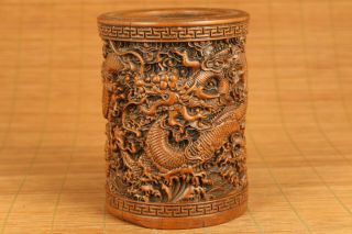Antique Chinese Rare Hand Carving Dragon Statue Collect Brush Pot Noble Gift