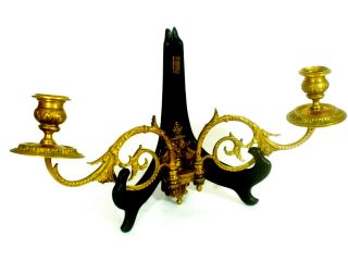 Antique French E.  Muller Paris Bronze Double Candle Holder Sconces Piano Marked