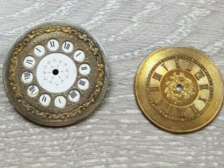 Antique Silver With Gold Gilt Pocket Watch Dial Faces.  Silver