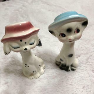Vintage Ceramic Cat Dog Figure Set Showa Retro Figurine Old Free/ship From Japan
