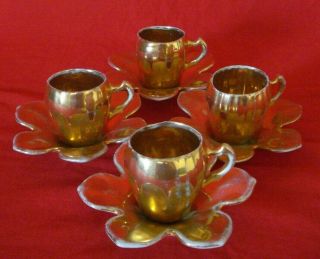 Four Antique Imperial Russian Porcelain Cups And Saucers Private Factory 19th