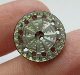 Pretty Antique Vtg Pierced Carved Mop Shell Button Unique Design 5/8 " (g)