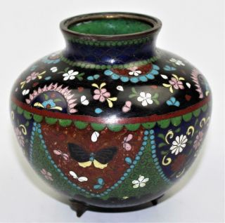 Antique 19thc Japanese Meiji Enamel Inlay Cloisonne Ginger Jar Vase Koro Censor