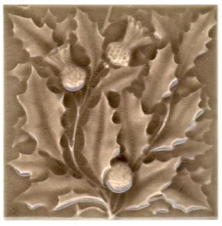 American Encaustic Tile Co.  - C1885 - Thistles & Leaves - Antique Majolica Tile